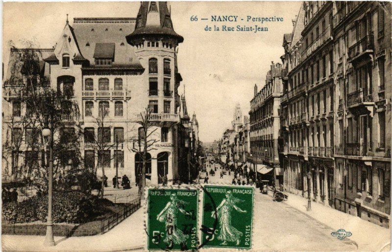 Carte postale ancienne Nancy - Perspective de la Rue Saint-Jean à Nancy
