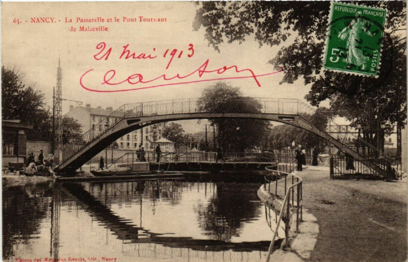 Carte postale ancienne Nancy - La Passerelle et le Pont Tournant de Malzéville à Nancy