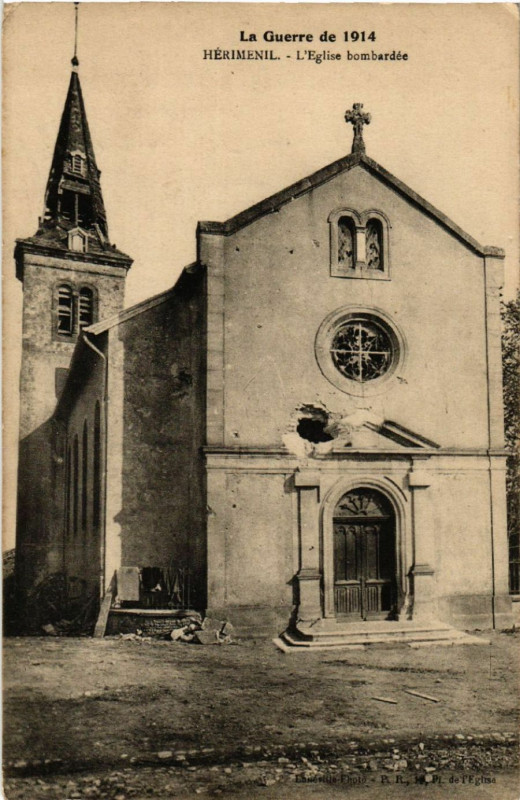 Carte postale ancienne Hérimenil - Herimenil - L'Eglise Bombardée - Guerre 1914 à Hériménil