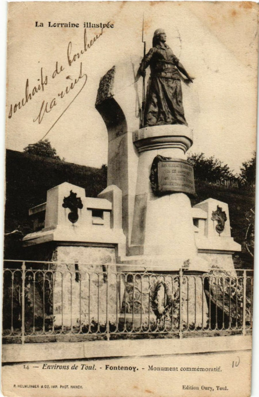 Carte postale ancienne Fontenoy - Environs de Toul - Monument commémoratif à Toul