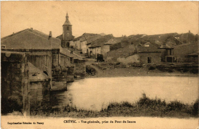Carte postale ancienne Crevic - Crévic - Vue Generale - prise du Pont du Sanon à Crévic