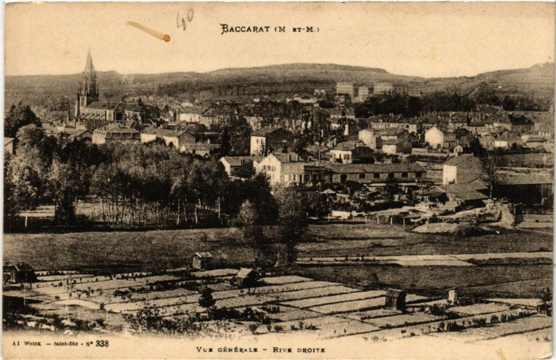 Carte postale ancienne Baccarat - Vue Generale - Rive Droite à Baccarat