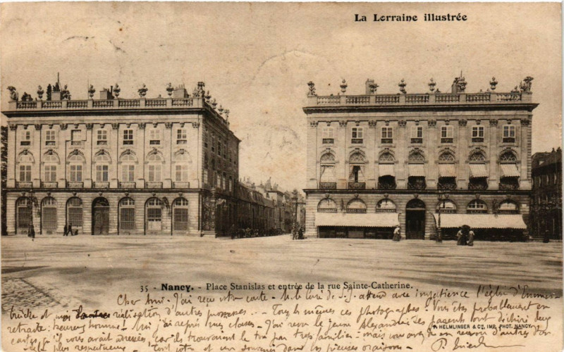 Carte postale ancienne Nancy - Place Stanislas et entrée de la rue Sainte-Catherine à Nancy