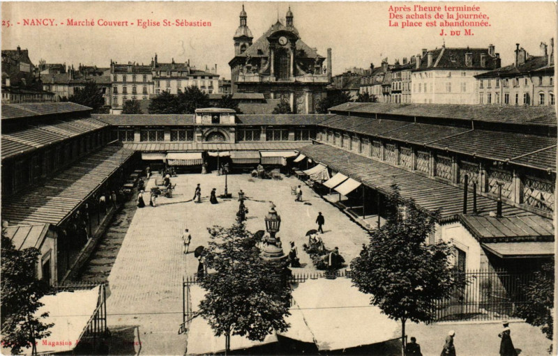 Carte postale ancienne Nancy - Marché Couvert - Eglise Saint-Sebastien à Nancy