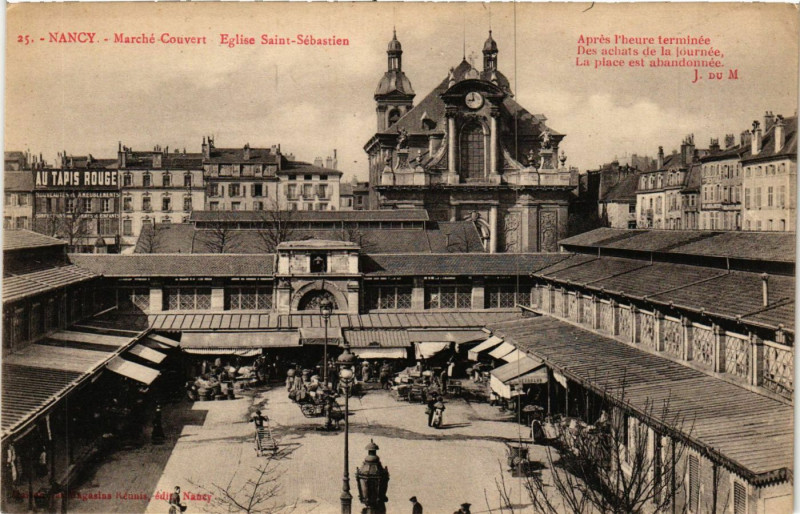 Carte postale ancienne Nancy - Marché Couvert - Eglise Saint-Sebastien à Nancy