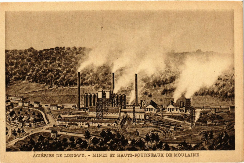 Carte postale ancienne Longwy - Mines et Hauts-Fourneaux de Moulaine à Longwy