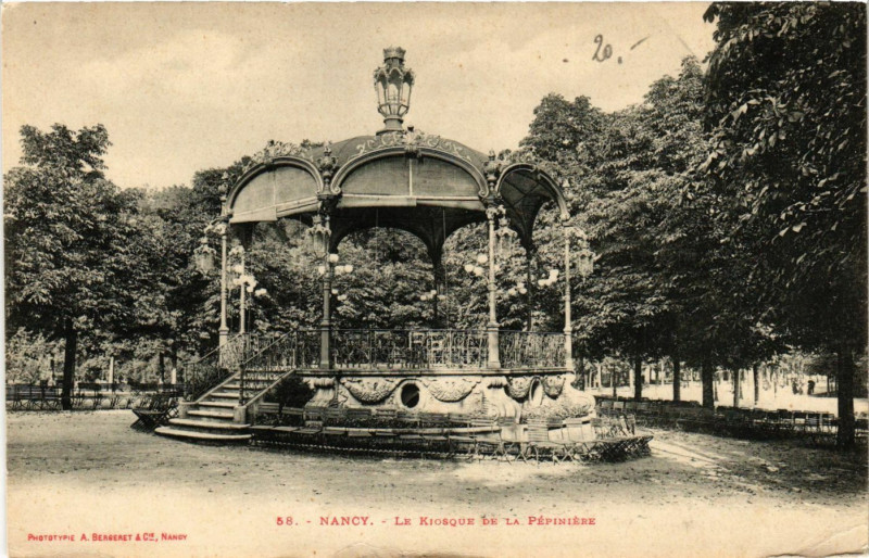 Carte postale ancienne Nancy - Le Kiosque de la Pepiniere à Nancy