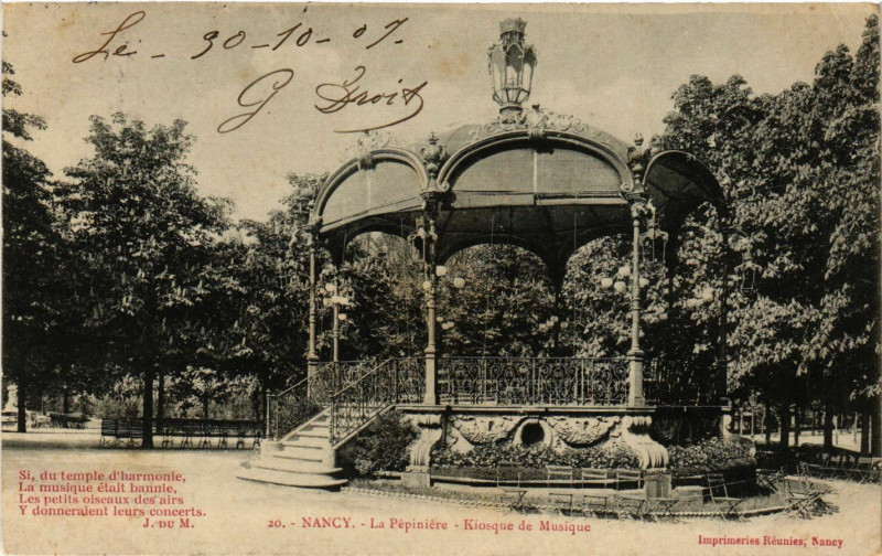 Carte postale ancienne Nancy - Kiosque de Musique à Nancy