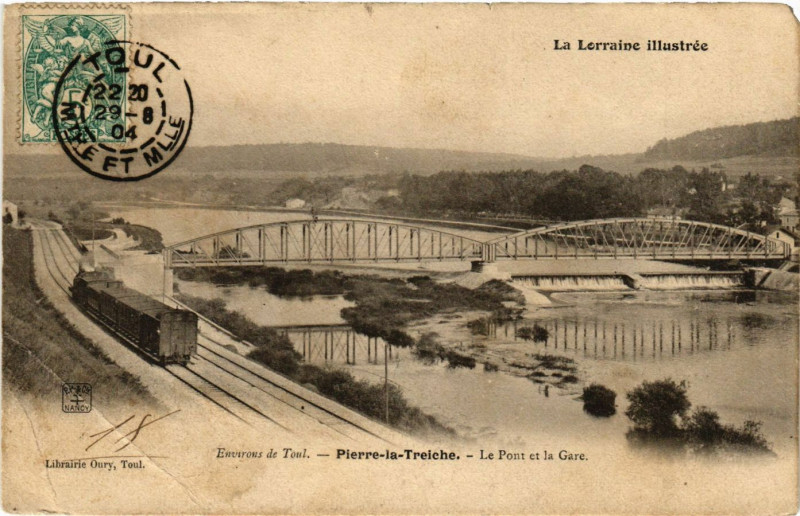 Carte postale ancienne Pierre la Treiche - Le Pont et la Gare à Pierre-la-Treiche