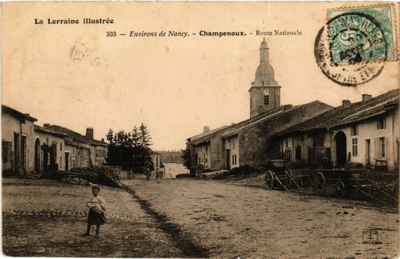 Carte postale ancienne Champenoux - Route Nationale à Champenoux