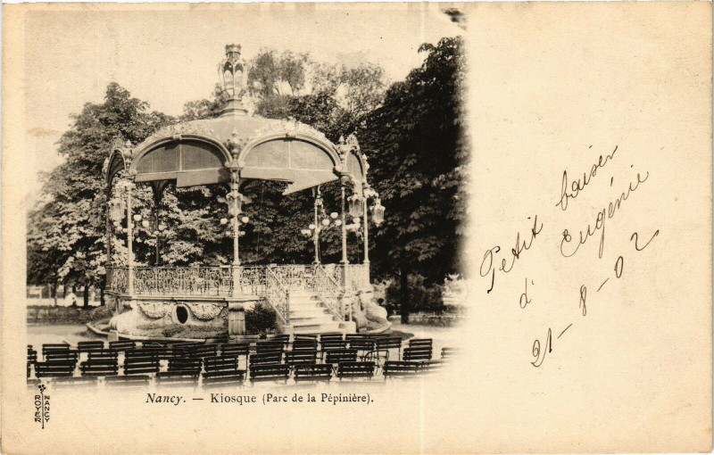 Carte postale ancienne Nancy-Kiosque-Parc de la Pépiniére à Nancy