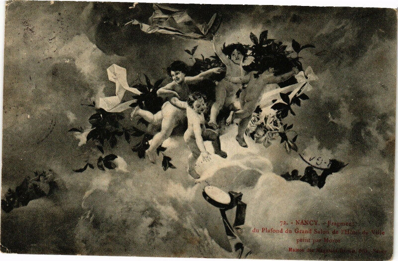 Carte postale ancienne Nancy-Fragment du Plafond du grand Salon de l'Hótel de Ville à Nancy