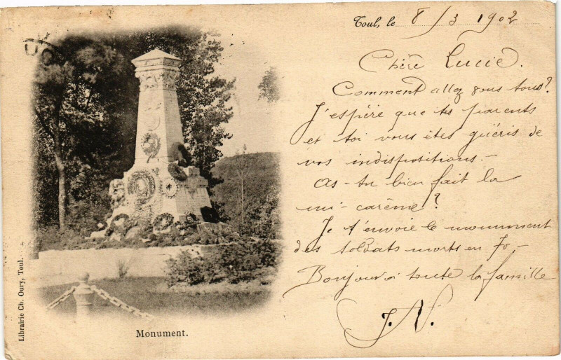 Carte postale ancienne Toul-Monument à Toul