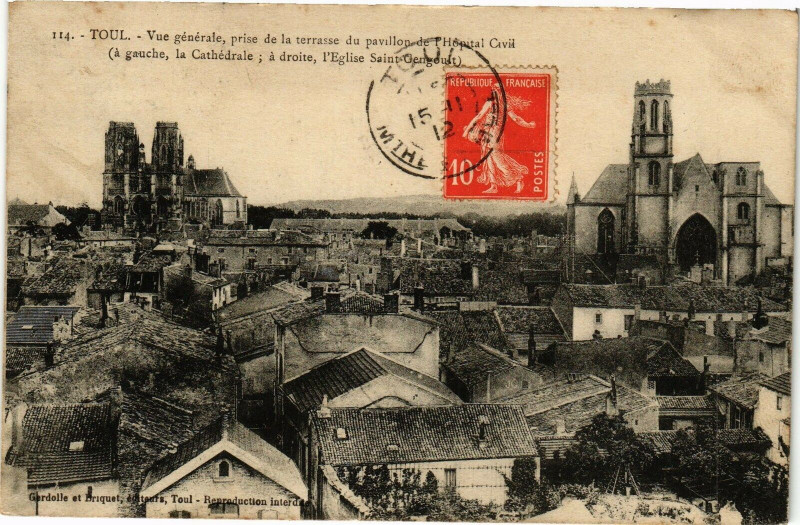 Carte postale ancienne Toul-Vue générale prise de la terrasse du pavillon de l'Hópital à Toul