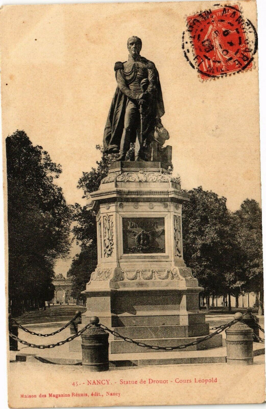 Carte postale ancienne Nancy-Statue de Drouot-Cours Léopold à Nancy