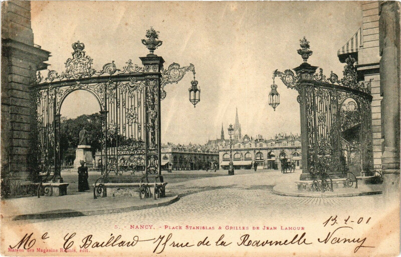 Carte postale ancienne Nancy-Place Stanislas & Grilles de Jean Lamour à Nancy