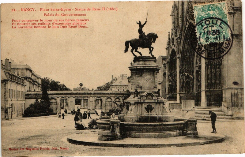 Carte postale ancienne Nancy-Place Saint Epvre-Statue de René Ii à Nancy