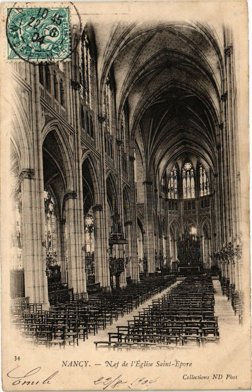 Carte postale ancienne Nancy-Nef de l'Eglise Saint Epvre à Nancy