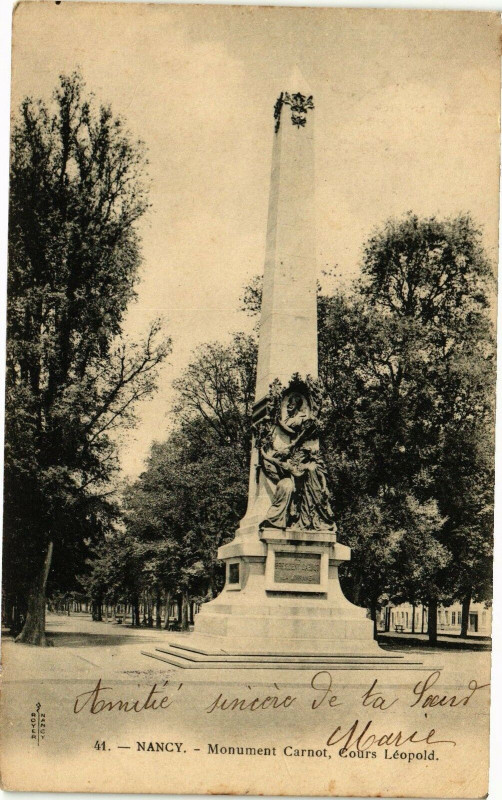 Carte postale ancienne Nancy-Monument Carnot-Cours Léopold à Nancy