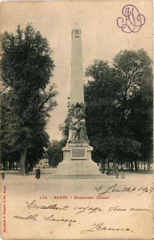 Carte postale ancienne Nancy-Monument Carnot à Nancy