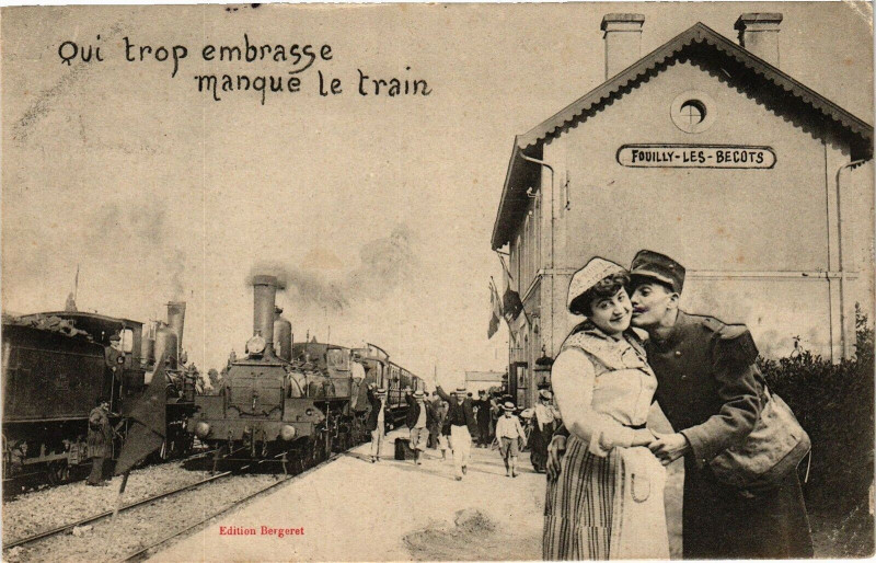 Carte postale ancienne Oui top embrasse manque le train