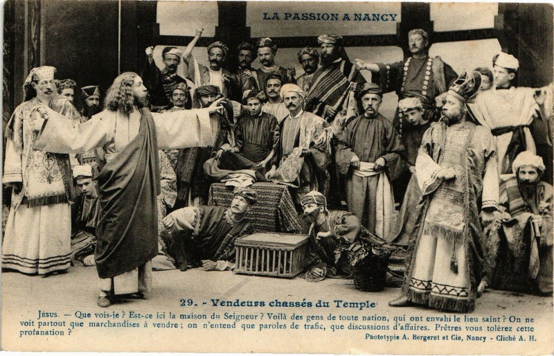 Carte postale ancienne Nancy-Vendeurs chassés du Temple à Nancy