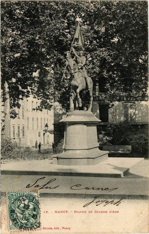 Carte postale ancienne Nancy-Statue de Jeanne d'Arc à Nancy