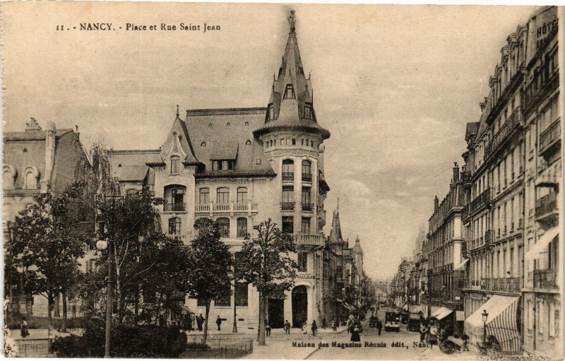 Carte postale ancienne Nancy-Place et Rue Saint Jean à Nancy