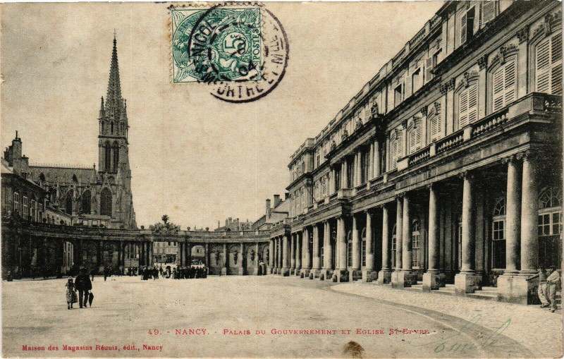 Carte postale ancienne Nancy-Palais du Gouvernement et EgliseSaint-Epvre à Nancy