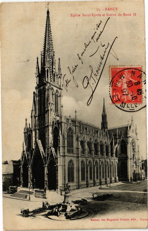Carte postale ancienne Nancy-Eglise Saint Epvre et Statue de René Ii à Nancy
