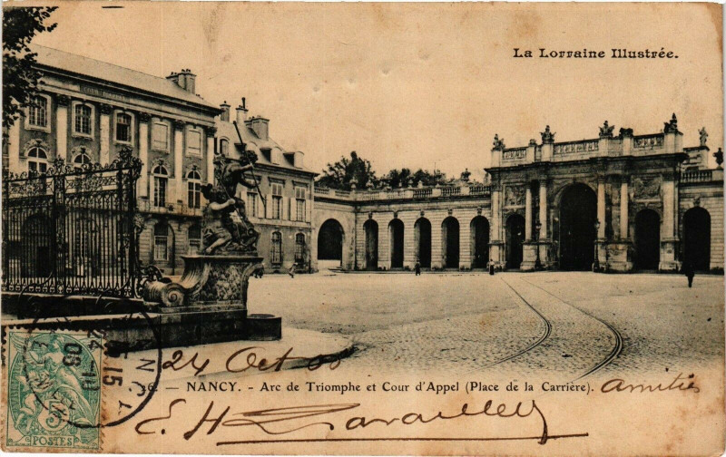 Carte postale ancienne Nancy-Arc de Triomphe et Cour d'Apple-Place de la Carriére à Nancy