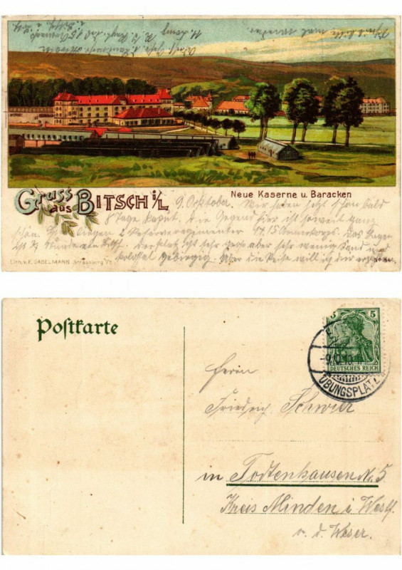 Carte postale ancienne Litho Gruss aus Bitsch 1910. Lothringen
