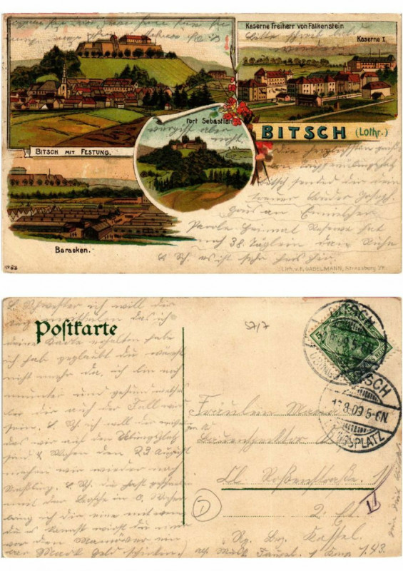 Carte postale ancienne Litho Bitsch 1909. Lothringen