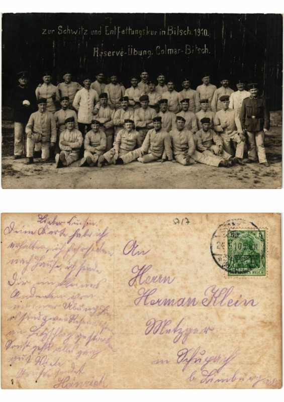 Carte postale ancienne Carte photo zur Schwitz und Entfettungskur in Bitsch 1910.