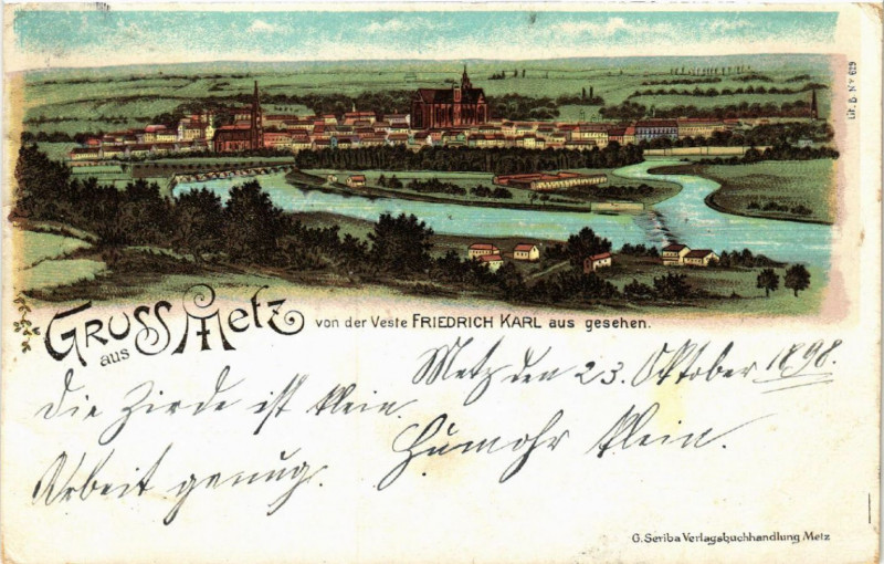 Carte postale ancienne Gruss aus Metz von der Veste Friedrich Karl aus gesehen à Metz