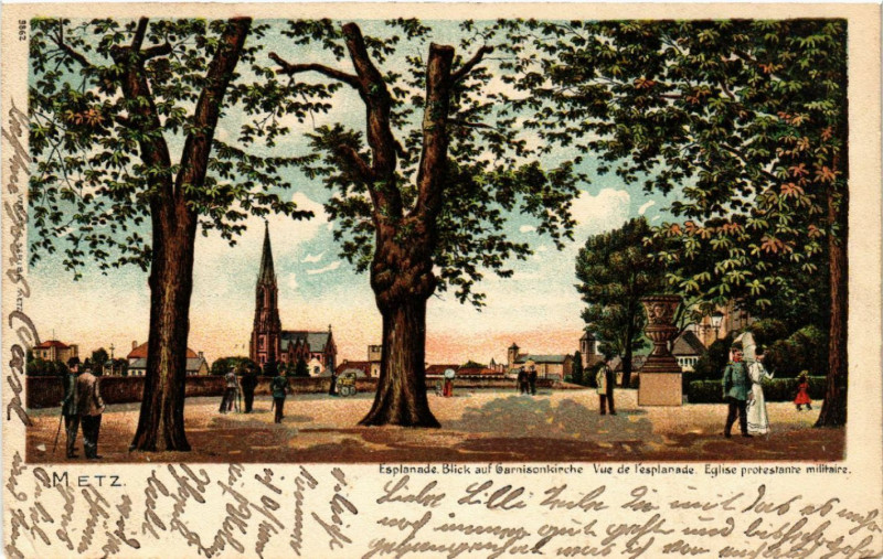 Carte postale ancienne Metz - Esplanade Blick auf Garnisonkirche à Metz
