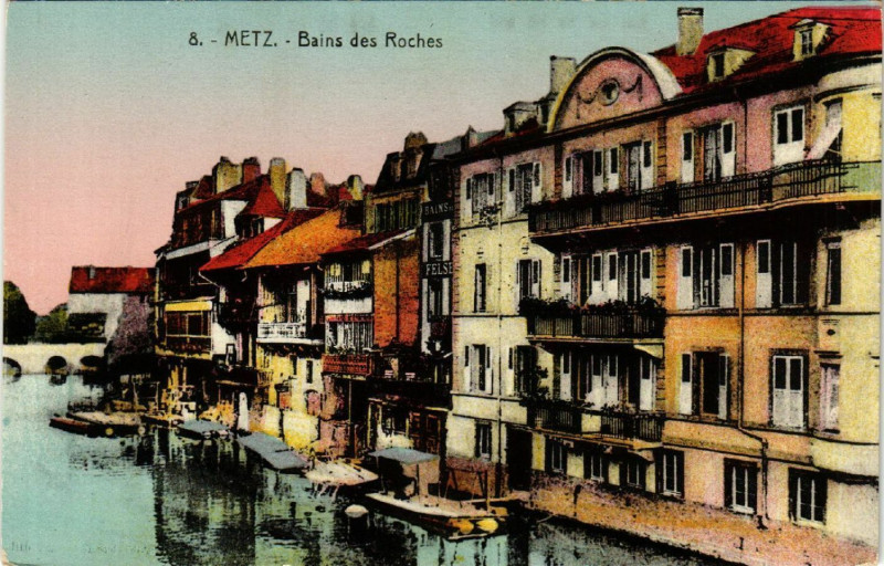 Carte postale ancienne Metz - Bains des Roches à Metz