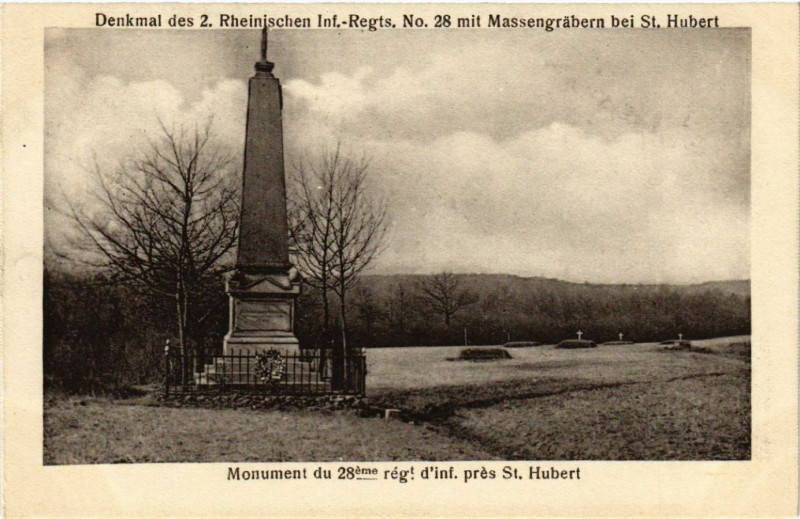 Carte postale ancienne Monument du 28 reme reg Saint-Hubert à Saint-Hubert
