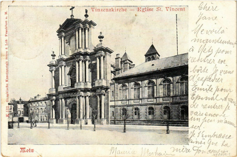 Carte postale ancienne Metz - Vizenzkirche à Metz