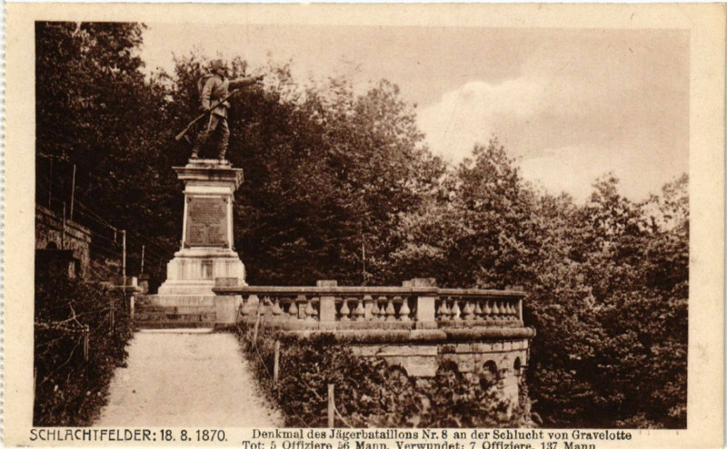 Carte postale ancienne Schlachtfelder: 18 8 1870 Denkmal des Jagerbataillons Nr 8 an