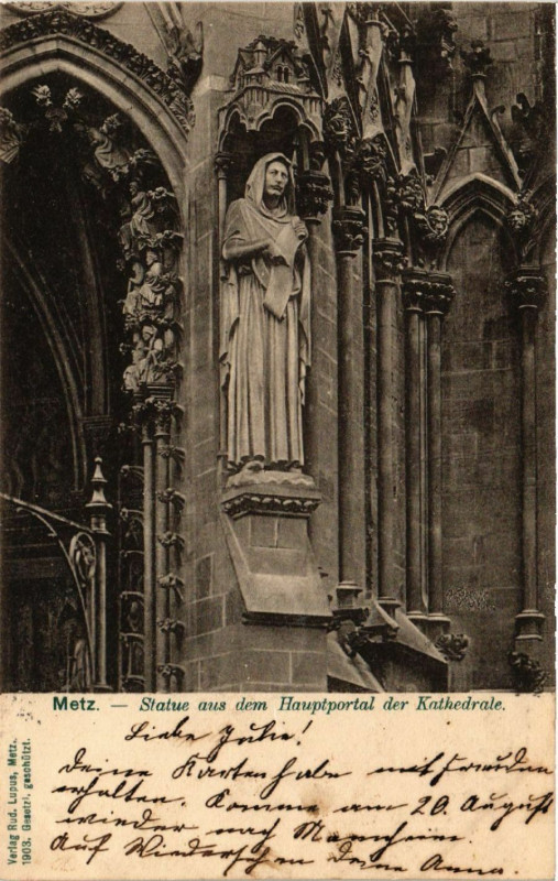 Carte postale ancienne Metz - Statue aus dem Hauptportal der Kathedrale à Metz