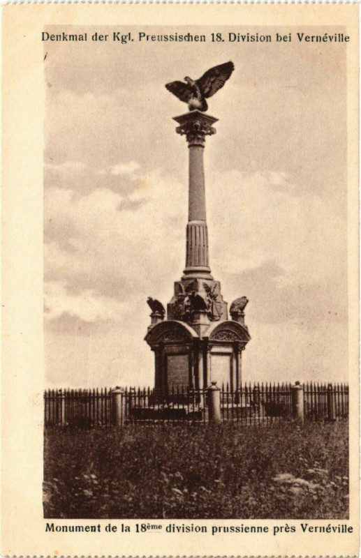 Carte postale ancienne Denkmal der Kgl. Preussischen 18. Division bei Verneville à Vernéville