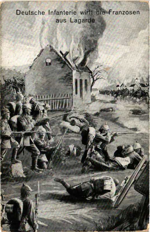 Carte postale ancienne Deutsche Infanterie wirft die Franzosen aus Lagarde à Lagarde