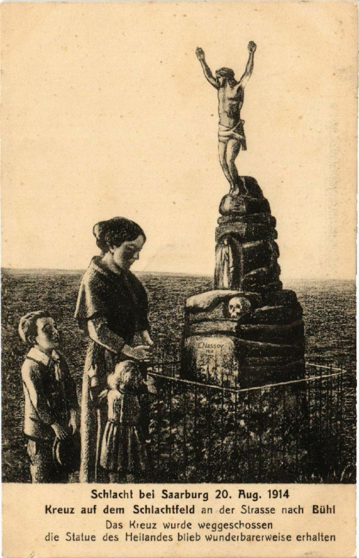 Carte postale ancienne Schlacht bei Saarburg 20. Aug. 1914 Kreuz auf dem Schlachtfeld