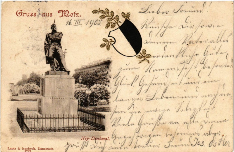 Carte postale ancienne Gruss aus Metz Ney-Denkmal à Metz