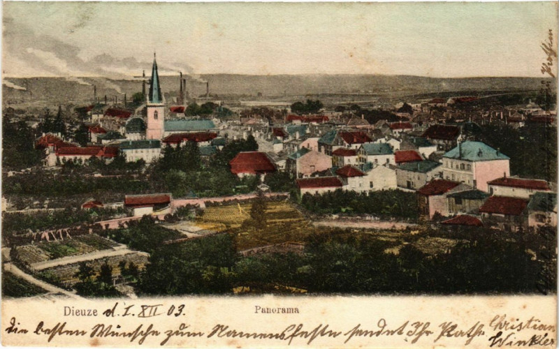 Carte postale ancienne Dieuze - Duss i. L. - Panorama - Vue générale à Dieuze