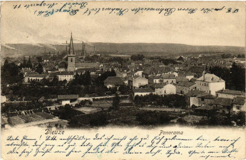 Carte postale ancienne Dieuze - Duss i. L. - Panorama - Vue à Dieuze