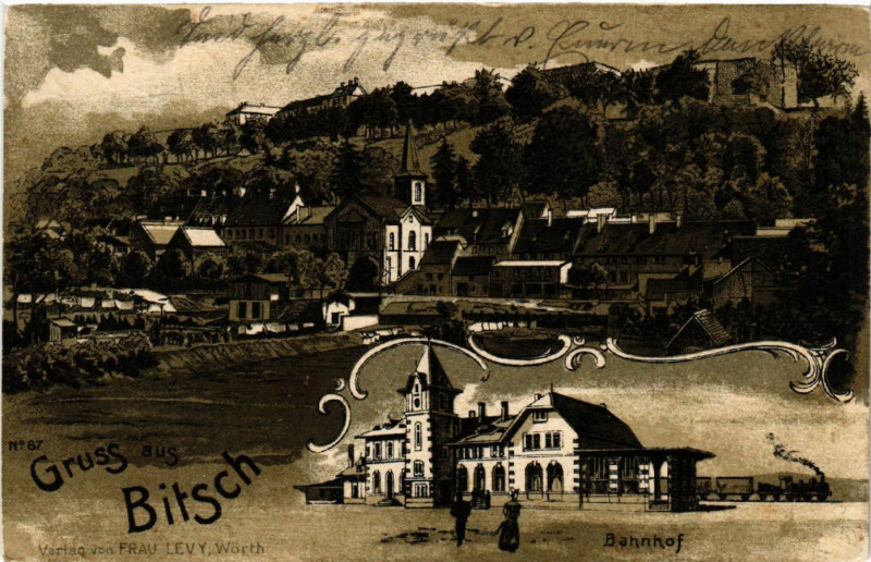 Carte postale ancienne Bitsch - Bahnhof - La Gare - Vue - Panorama