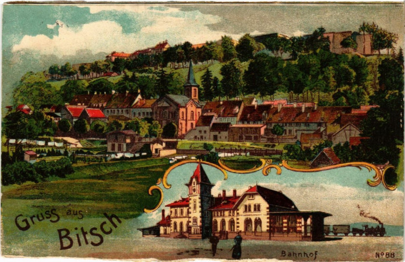 Carte postale ancienne Bitsch - Bahnhof - La Gare - Vue - Panorama
