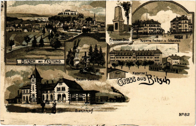 Carte postale ancienne Bitsch - Bahnhof - La Gare - Scenes